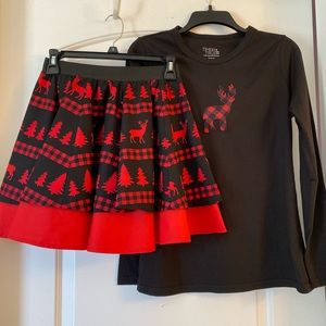 Red & Black Plaid Skater Skirt & Shirt Set